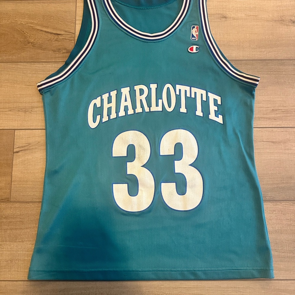 Vintage Champion Charlotte Hornets Alonzo Mouring #33 Teal Basketball Jersey